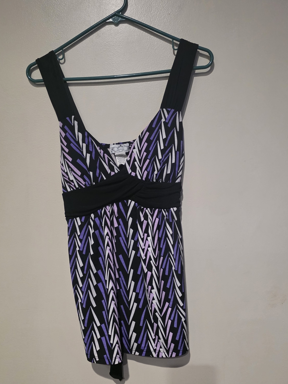Y2K Trixxi Women’s L Geometric Black Purple White Wide Straps Tank Fairy Tie